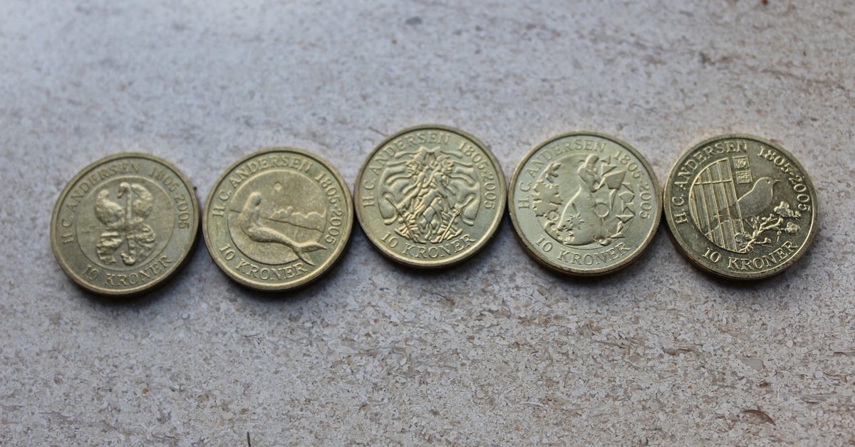 Danske mønter på række